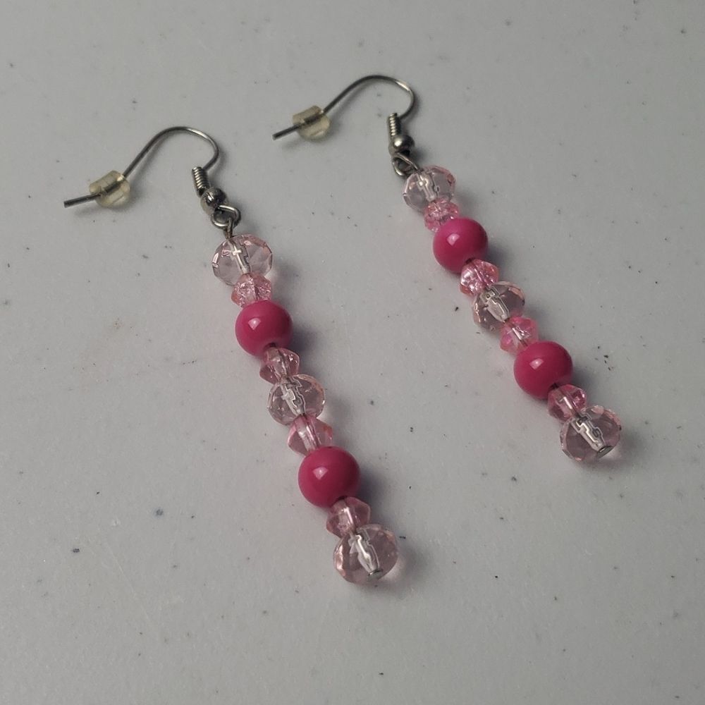 ‎Pink Beaded Dangle Earrings